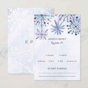 Cartons Réponse Aquarelle rustique Snowflakes Blue Winter Wedding