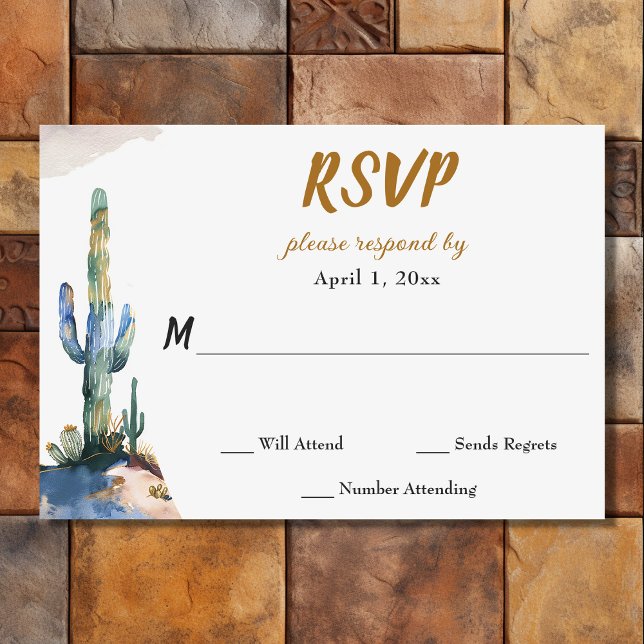 Cartons Réponse Aquarelle Saguaro Cactus Mariage du désert (Front - Watercolor Saguaro Cactus Desert Wedding RSVP Card)