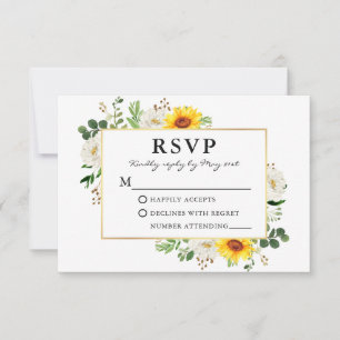 Cartons Réponse Aquarelle tournesol blanc Floral Mariage or