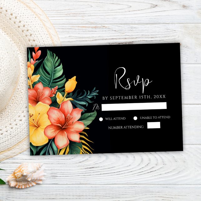 Cartons Réponse Aquarelle végétale Florale Mariage tropical (Botanical Floral Watercolor Tropical Wedding RSVP Card)