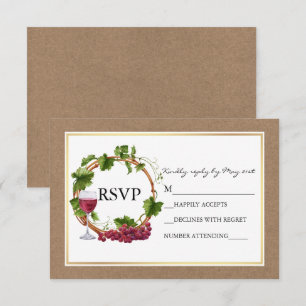Cartons Réponse Aquarelle Vignes Vignes Bois Wreath Kraft Mariage