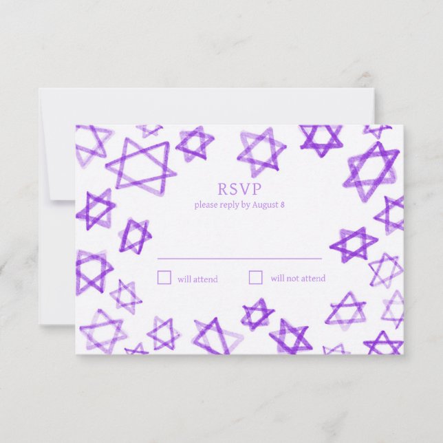 Cartons Réponse Aquarelle violet étoile de David Bar Bat mitzvah (Devant)