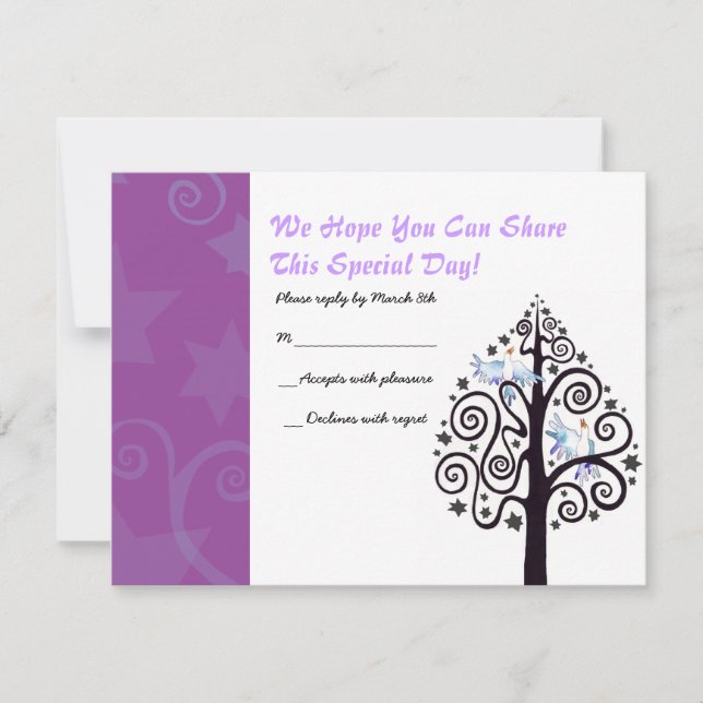 Cartons Réponse Arborescence avec étoile Bat mitzvah Répondre cart (Devant)