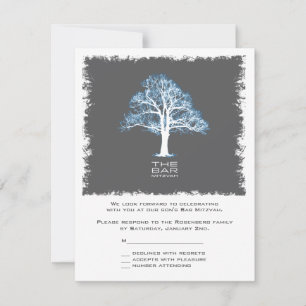 Cartons Réponse Arbre de vie Barre Mitzvah Reply Card, bleu et gri