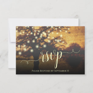 Cartons Réponse Arbre rustique & Lumières Golden Faux Mariage de p