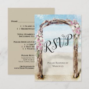 Cartons Réponse Arche de mariage Watercolor Beach avec Rose