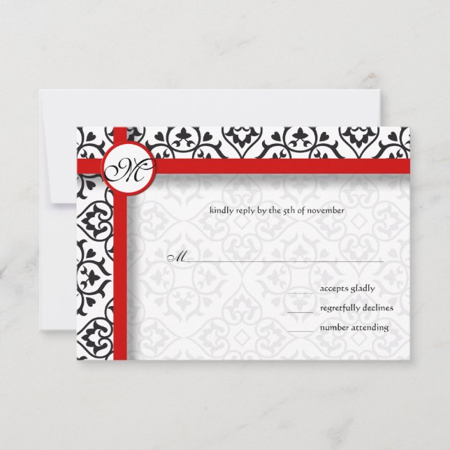 Cartons Réponse Argent Damask Bordures latérales Mariage de compen (Devant)