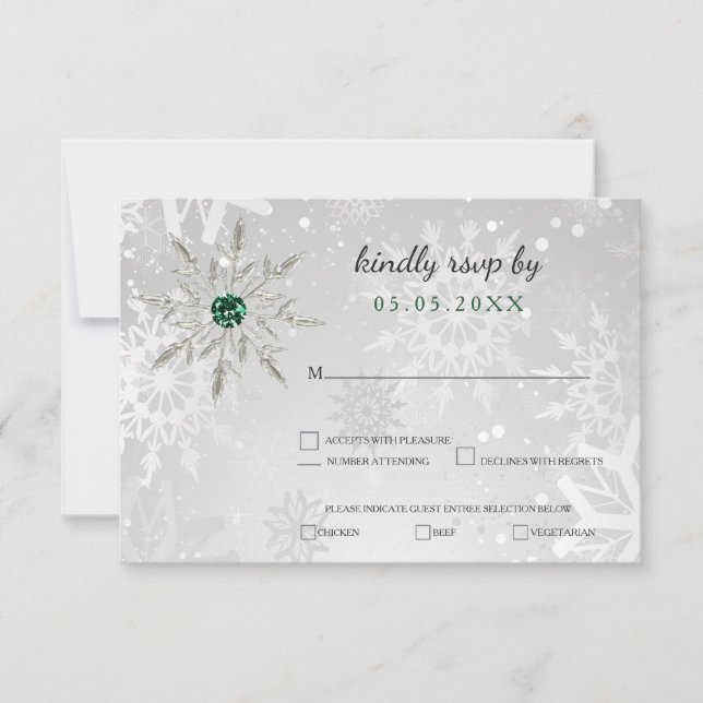 Cartons Réponse argent Emerald Green Flacons de neige mariage d'hi (Devant)