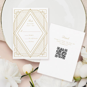 Cartons Réponse Art Déco Diamant Mariage blanc et or