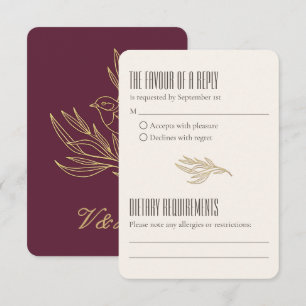 Cartons Réponse Art Déco Filigrane d'Or Mariage Merlot Fairy Wre