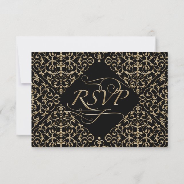 Cartons Réponse Art Déco Nouveau Dentelle Damas Golden Calligraphi (Devant)