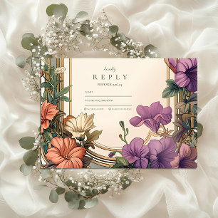 Cartons Réponse Art Nouveau Arc d'or Mariage Floral