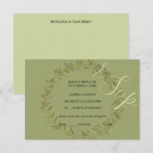 Cartons Réponse Artistic Green Watercolor Wreath peint à la main