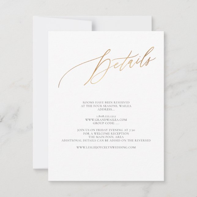 Cartons Réponse ArtsApp Détails élégants Faux Gold Luxe Calligraph (Devant)