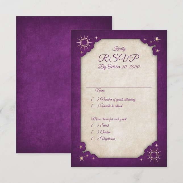 Cartons Réponse Assistant Purple Stars Owl Magic Mariage (Devant / Derrière)