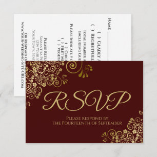 Cartons Réponse Auburn Brown avec Elegant Gold Lace Mariage