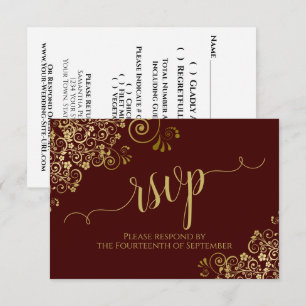 Cartons Réponse Auburn Brown & Gold Lace Mariage de calligraphie