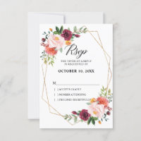 Automne Bourgogne Floral géométrique Mariage