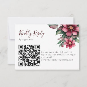 Cartons Réponse Automne Bourgogne Mariage QR Code Floral