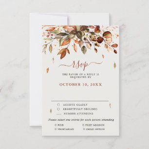 Cartons Réponse Automne Feuilles Mariage campagnard rustique