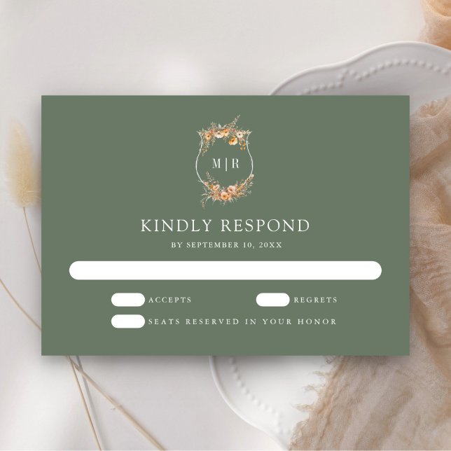 Cartons Réponse Automne Fleur sauvage Crest Sage Green Mariage (Créateur téléchargé)