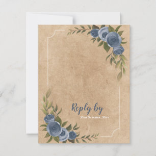 Cartons Réponse Automne Kraft Style bleu rustique Mariage Floral