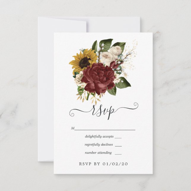 Cartons Réponse Automne Rustique - Automne Mariage Floral (Devant)