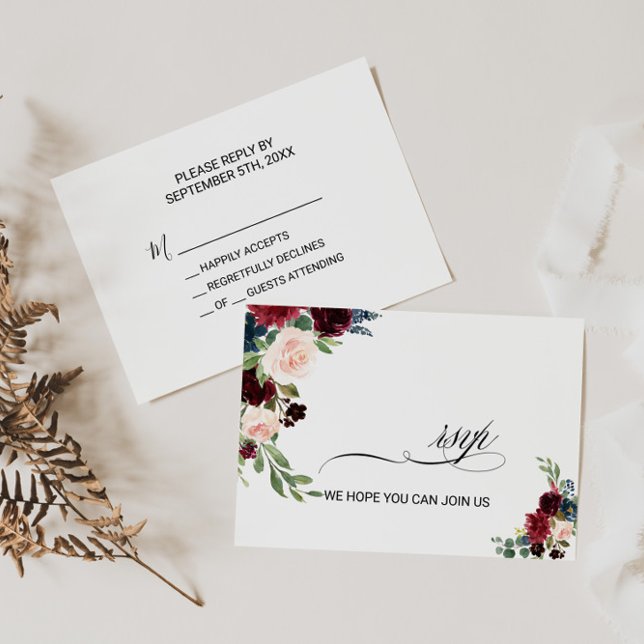 Cartons Réponse Automne Rustique Éblouissant Bourgogne Mariage Rsv (Créateur téléchargé)