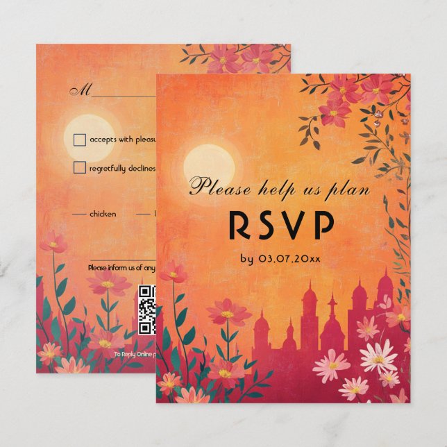 Cartons Réponse Avec choix diététique Sunset Serenade Mariage (Devant / Derrière)