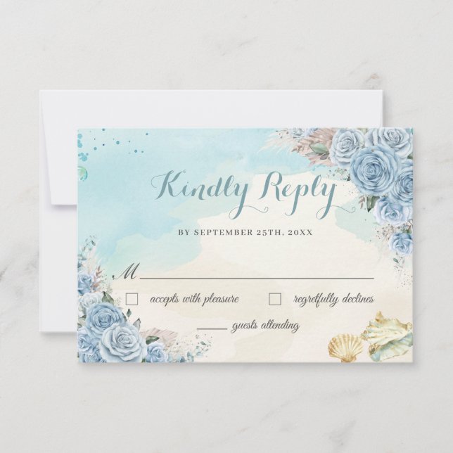 Cartons Réponse Baby Blue Floral Pampas Grass Beach Sweet 16 Répon (Devant)