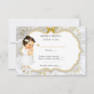 Cartons Réponse Baby Girl Baptism Christening Gold Response Card
