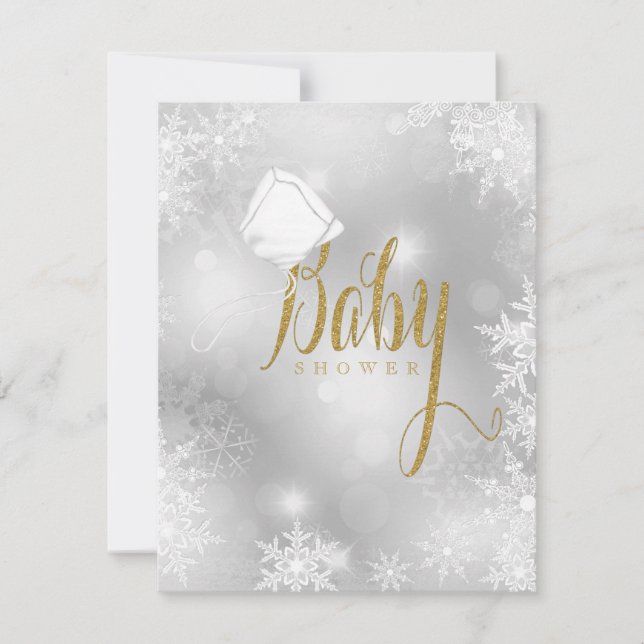 Cartons Réponse Baby shower Gold Snowflake (Devant)