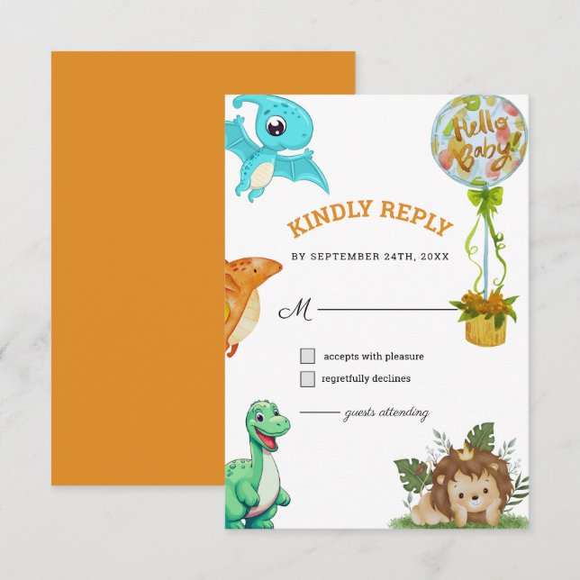 Cartons Réponse Baby shower Little Dino (Devant / Derrière)
