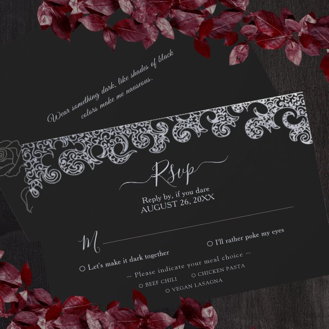 Cartons Réponse Bachelorette gothique noire florale (Créateur téléchargé)