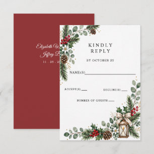 Cartons Réponse Baies de pin rustiques Noël hivernal Mariage