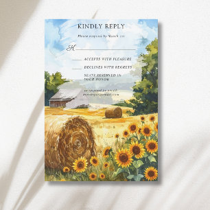 Cartons Réponse Balles de Foin de Tournesol Maison en Bois Mariage