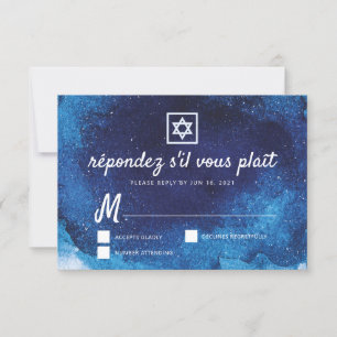 Cartons Réponse Bar Bat mitzvah Moderne Bleu Aquarelle