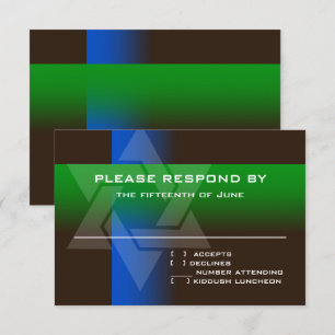 Cartons Réponse Bar Mitzvah Bleu et vert sur n'importe quelle coul
