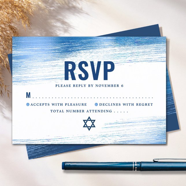 Cartons Réponse Bar Mitzvah Bold Moderne Marine Typographie Blue F (Créateur téléchargé)