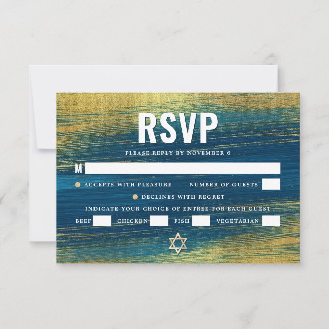 Cartons Réponse Bar Mitzvah Bold Typographie Turquoise Gold Foil (Devant)