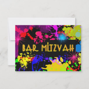 Cartons Réponse Bar Mitzvah, éclaboussures de peinture néon, perso