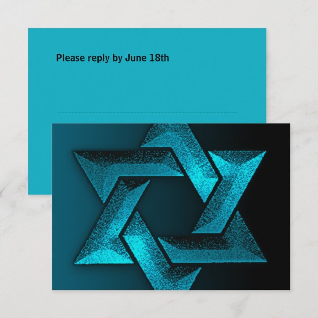 Cartons Réponse Bar Mitzvah Étoile noire et Turquoise de David RSV (Devant / Derrière)