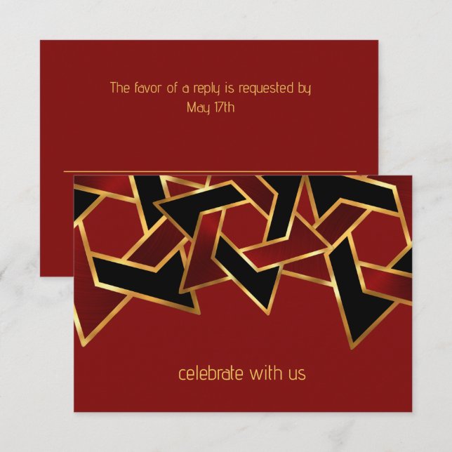Cartons Réponse Bar Mitzvah Gold Red Star noir David (Devant / Derrière)
