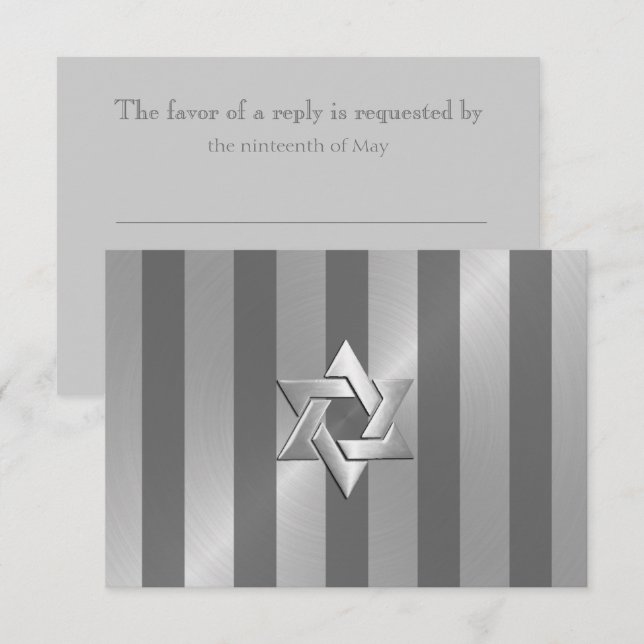 Cartons Réponse Bar Mitzvah Gris et Argent Star de David (Devant / Derrière)