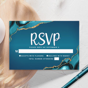 Cartons Réponse Bar Mitzvah Or Turquoise Dégradé Agate Script Gras