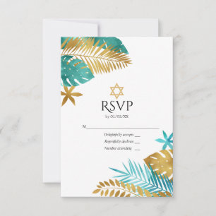 Cartons Réponse Bar Mitzvah tropical sarcelle et or