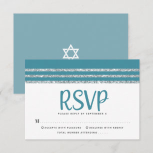 Cartons Réponse Bar Mitzvah Turquoise Argent Tallit Script moderne