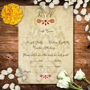Cartons Réponse Baroque Floral Rustique Mariage Mexicain