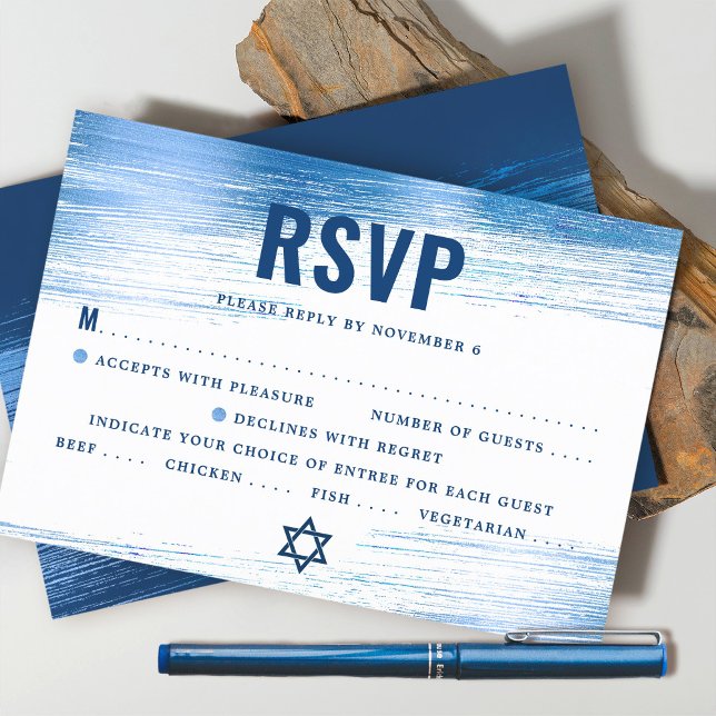 Cartons Réponse Barre Mitzvah moderne Gras Marine Typographie Blue (Créateur téléchargé)