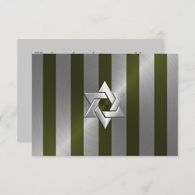 Cartons Réponse Barre Mitzvah Moss Green et Silver Stripe (Devant / Derrière)
